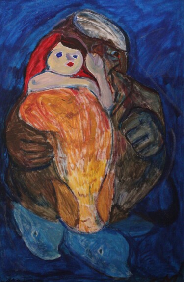 Painting titled "Swimming with dad" by Mikhey Chikov, Original Artwork, Acrylic
