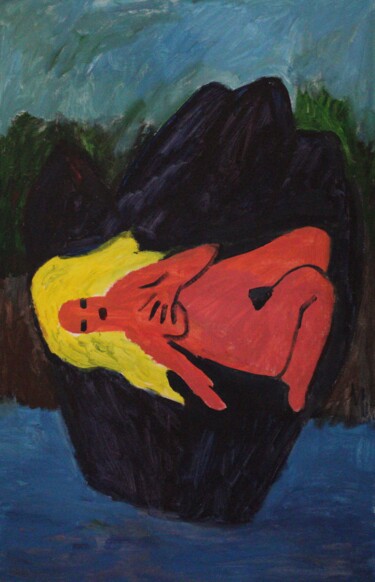 Painting titled "The naked on the ri…" by Mikhey Chikov, Original Artwork, Acrylic