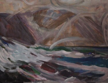 Malerei mit dem Titel "The surf is roaring" von Mikhey Chikov, Original-Kunstwerk, Acryl