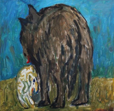 Malerei mit dem Titel "Le loup et L’agneau" von Mikhey Chikov, Original-Kunstwerk, Acryl