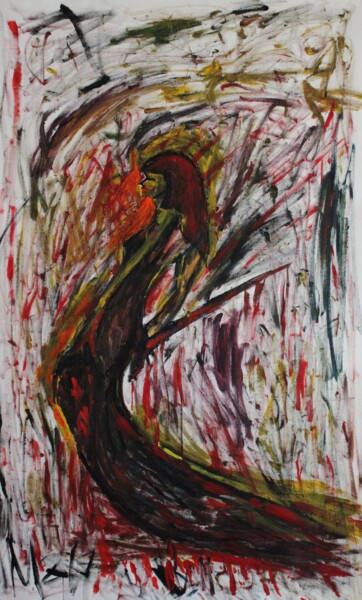 Malerei mit dem Titel "Judith in red" von Mikhey Chikov, Original-Kunstwerk, Acryl