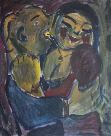 Peinture intitulée "The girl and the ea…" par Mikhey Chikov, Œuvre d'art originale, Acrylique