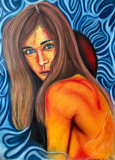 Drawing titled "fiery beauty" by Mikiart, Original Artwork, Pastel