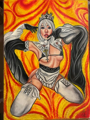 Drawing titled "Queen of fire" by Mikiart, Original Artwork, Pastel