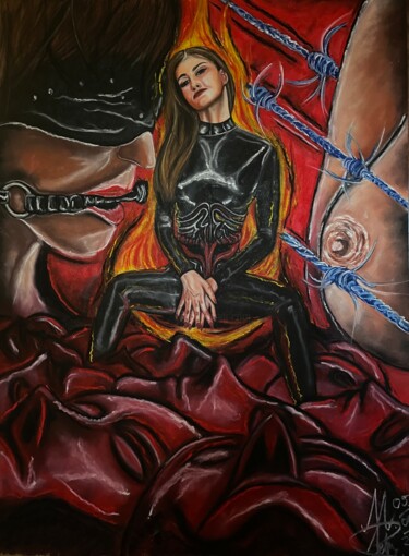Drawing titled "lady of the shadow…" by Mikiart, Original Artwork, Pastel