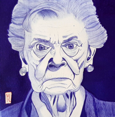 Dessin intitulée "Adorable grand-mère" par Mikael Schneider, Œuvre d'art originale, Stylo gel