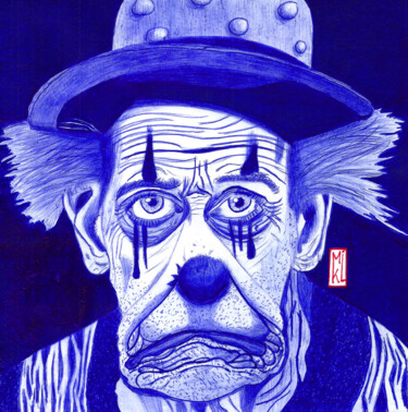 Zeichnungen mit dem Titel "Clown triste" von Mikael Schneider, Original-Kunstwerk, Kugelschreiber