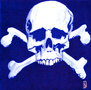 Drawing titled "SkullHead" by Mikael Schneider, Original Artwork, Gel pen