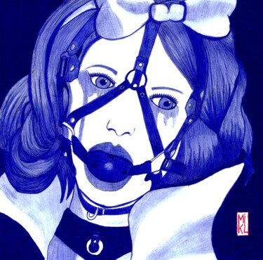 Rysunek zatytułowany „Blanche-neige BDSM” autorstwa Mikael Schneider, Oryginalna praca, Długopis żelowy