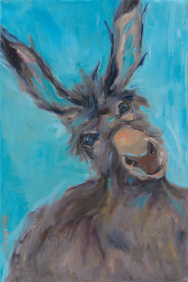 Do you have a carrot? Portrait of a cute donkey Painting titled "Do you have a carro…" by Anna Miklashevich, Original Art, Oil Mounted on Stretcher frame