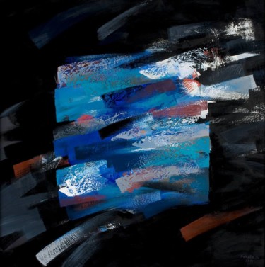 Peinture intitulée "Carré bleu" par Miklos Fekete, Œuvre d'art originale, Huile