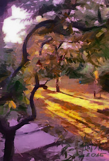 Картина под названием "sunset in the garden" - Miklos Szigeti, Подлинное произведение искусства, Акрил