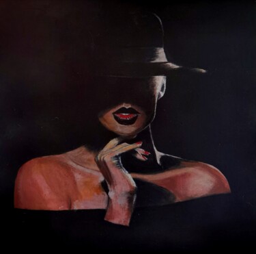 Painting titled "The woman in the hat" by Mila Bnzh, Original Artwork, Acrylic