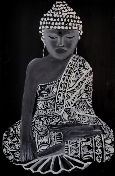 Painting titled "Bouddha en noir et…" by Mila Bnzh, Original Artwork, Acrylic