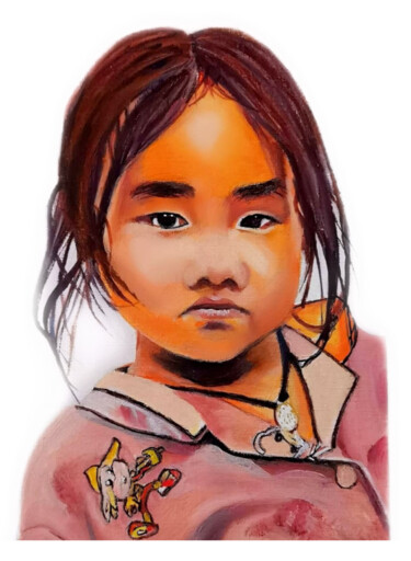 绘画 标题为“Asian girl” 由Mila Bnzh, 原创艺术品, 油 安装在木板上
