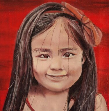 Painting titled "Petite fille d'Asie" by Mila Bnzh, Original Artwork, Oil