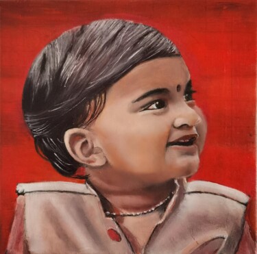 Painting titled "Petit garçon hindou" by Mila Bnzh, Original Artwork, Oil