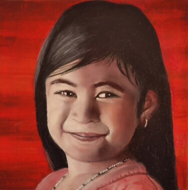 Peinture intitulée "Petite fille hindoue" par Mila Bnzh, Œuvre d'art originale, Huile
