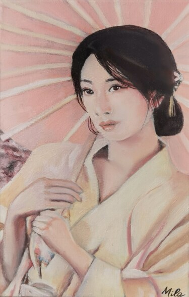 Painting titled "Femme à l'ombrelle" by Mila Bnzh, Original Artwork, Oil