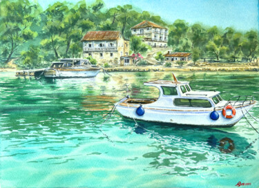 Painting titled "Summer in Croatia" by Mila D'Art, Original Artwork, Watercolor