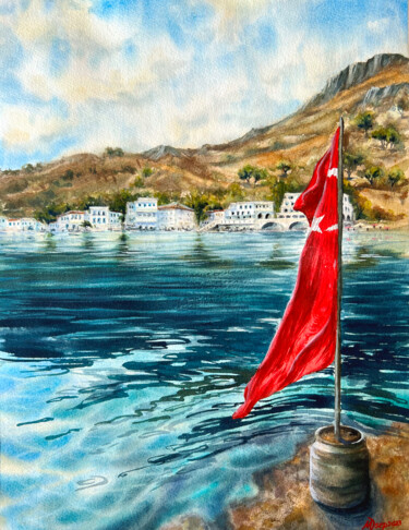 Painting titled "Coastal Turkey" by Mila D'Art, Original Artwork, Watercolor