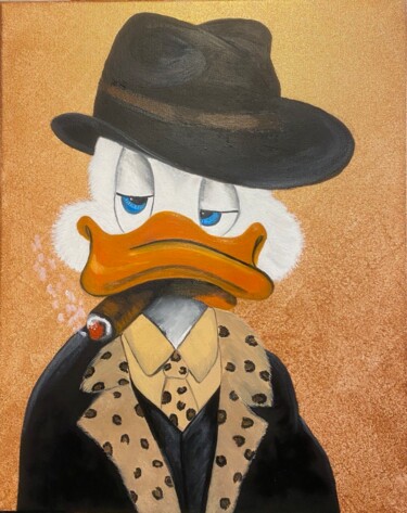 Malerei mit dem Titel "Donald Duck with a…" von Mila Frolova, Original-Kunstwerk, Öl