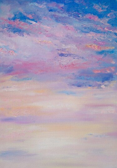 Pittura intitolato "Painting the sky su…" da Mila Moiseeva, Opera d'arte originale, Olio Montato su Cartone