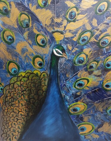 Schilderij getiteld "Peacock" door Mila Molchanova, Origineel Kunstwerk, Acryl