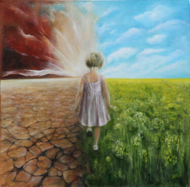 Painting titled "Walk into the future" by Mila Moroko, Original Artwork, Oil Mounted on Wood Stretcher frame