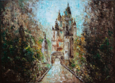 Painting titled "Fairytale castle" by Mila Moroko, Original Artwork, Oil Mounted on Wood Stretcher frame