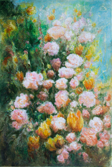 Painting titled "Waltz of the flowers" by Mila Moroko, Original Artwork, Oil Mounted on Cardboard