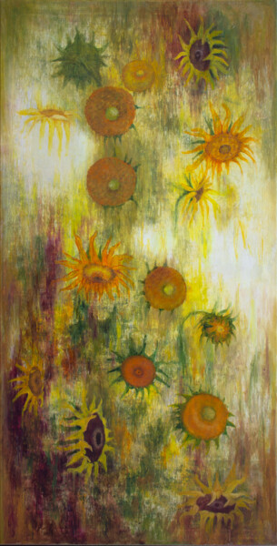 Painting titled "VAN GOGH SUNFLOWERS…" by Mila Moroko, Original Artwork, Oil Mounted on Wood Stretcher frame