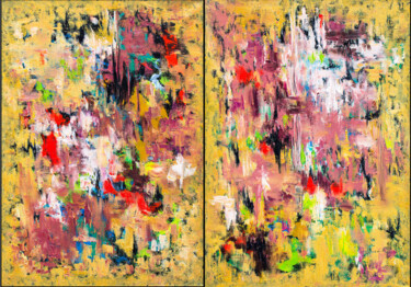 Painting titled "Diptych TEA FOR TWO" by Mila Moroko, Original Artwork, Oil Mounted on Wood Stretcher frame