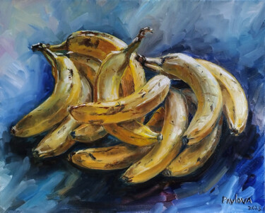 Painting titled "Bananas" by Mila Pavlova, Original Artwork, Oil Mounted on Wood Stretcher frame