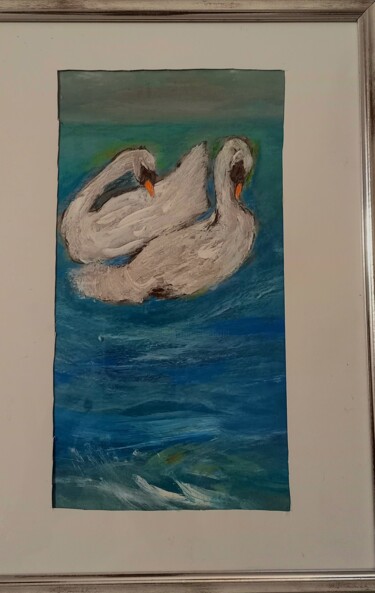 Malerei mit dem Titel "Лебеди" von Mila Smagliy, Original-Kunstwerk, Aquarell