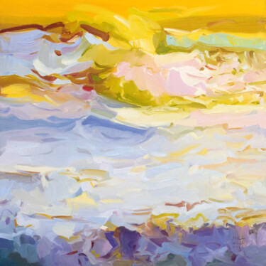 Painting titled "Sunshine Waves" by Mila Weis, Original Artwork, Oil Mounted on Wood Stretcher frame