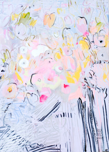 Painting titled "Winter Flowers" by Mila Weis, Original Artwork, Acrylic Mounted on Wood Stretcher frame