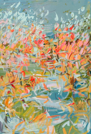 Painting titled "Early Waterlilies" by Mila Weis, Original Artwork, Acrylic Mounted on Wood Stretcher frame
