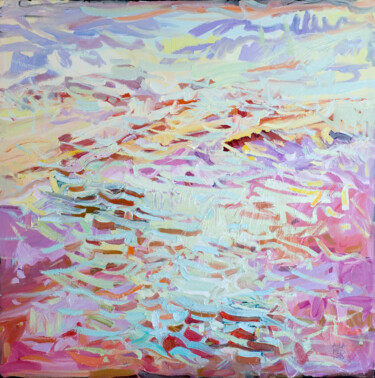Painting titled "Pink Walk" by Mila Weis, Original Artwork, Oil Mounted on Wood Stretcher frame