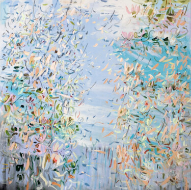 Pintura titulada "Spring Water Lilies" por Mila Weis, Obra de arte original, Acrílico Montado en Bastidor de camilla de made…