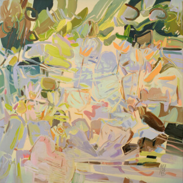 Картина под названием "Water Lilies In Pea…" - Mila Weis, Подлинное произведение искусства, Акрил Установлен на Деревянная р…