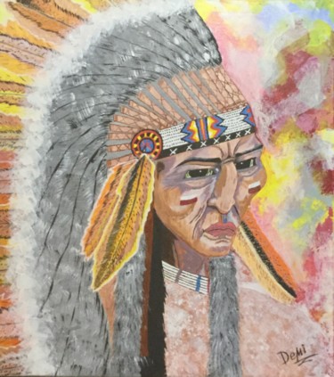 Painting titled "Injun" by Mila Derzhavina, Original Artwork, Acrylic Mounted on Wood Stretcher frame