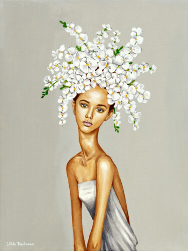 Malerei mit dem Titel "Girl With White Orc…" von Mila Kochneva, Original-Kunstwerk, Öl
