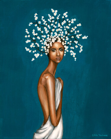 Картина под названием "Girl With White Gyp…" - Mila Kochneva, Подлинное произведение искусства, Масло
