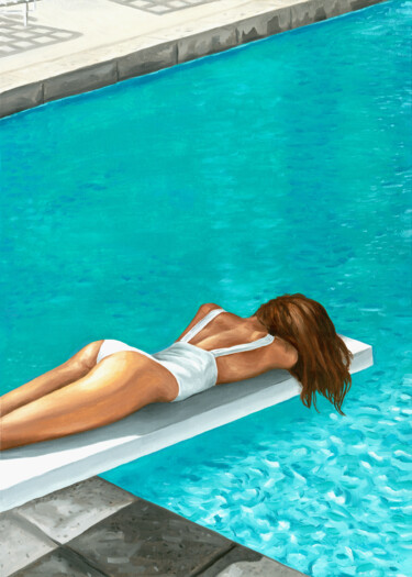 Painting titled "By the Swimming Pool" by Mila Kochneva, Original Artwork, Oil