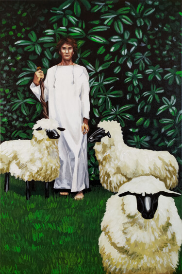 Mr. Yves Saint Laurent #5. Lalanne's sheep Painting titled "Mr. Yves Saint Laur…" by Mila Kochneva, Original Art, Acrylic