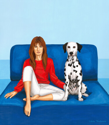 Schilderij getiteld "Girl With Dalmatian…" door Mila Kochneva, Origineel Kunstwerk, Acryl