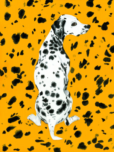 Картина под названием "Dalmatian Dog On Ye…" - Mila Kochneva, Подлинное произведение искусства, Масло