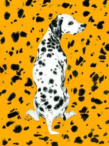 Malerei mit dem Titel "Dalmatian Dog On Ye…" von Mila Kochneva, Original-Kunstwerk, Öl