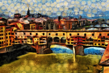 Digital Arts titled "Ponte Vecchio Flore…" by Milan Karagic, Original Artwork, Digital Painting